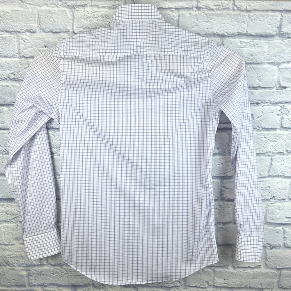 Twillory Performance Dress Shirt Mens Tailored Fit Purple Check Stretch 15 34-35